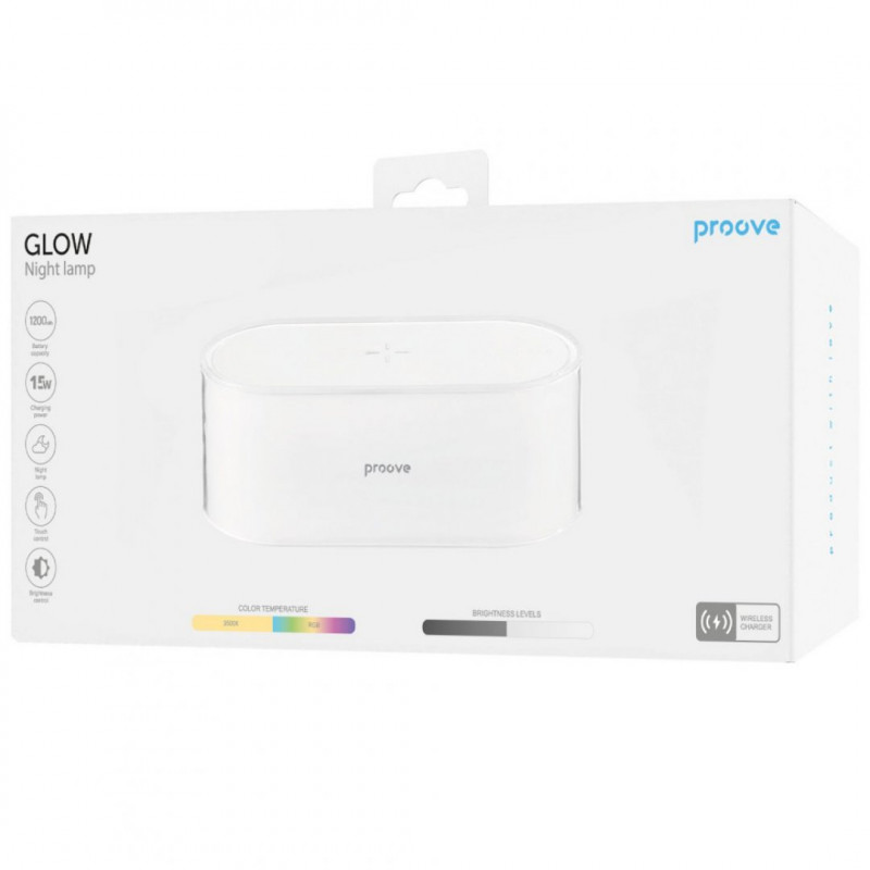 Нічник з бездротовою зарядкою Proove Glow 1200mAh White (PLPG00102002)