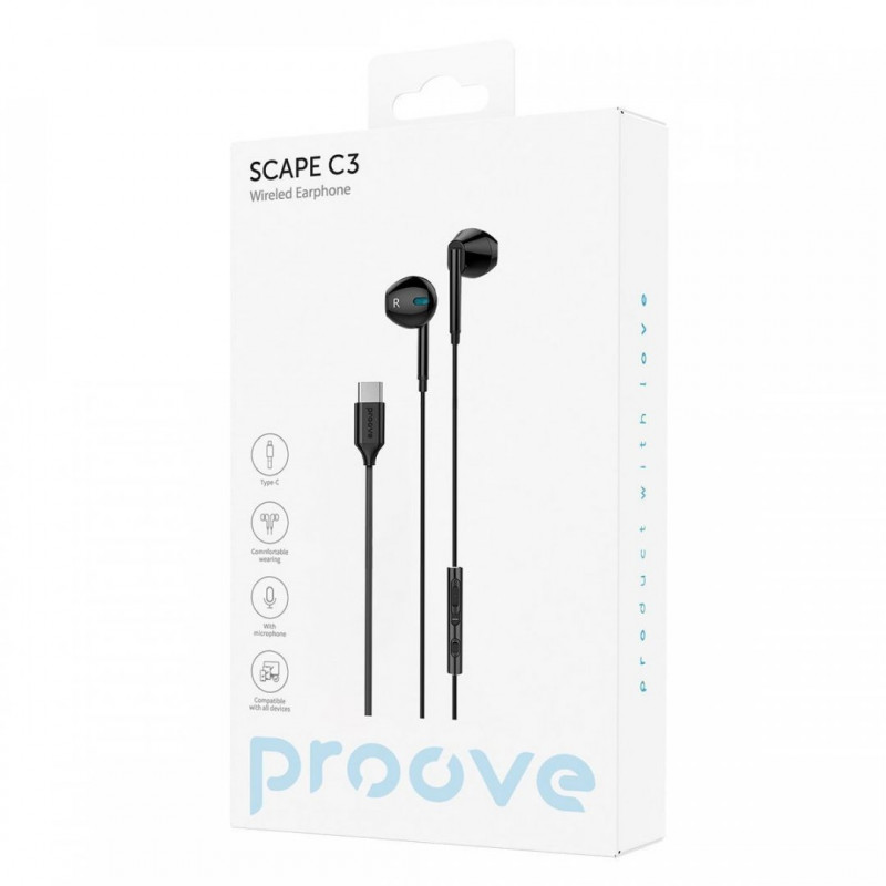 Проводные наушники Proove Scape C3 (Type-C) Black (WESC00002001)