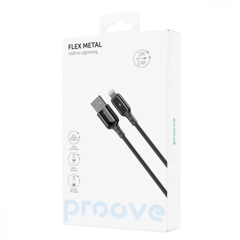 Кабель Proove Flex Metal USB to Lightning 2.4A (1m) Black (CCFM20001101)