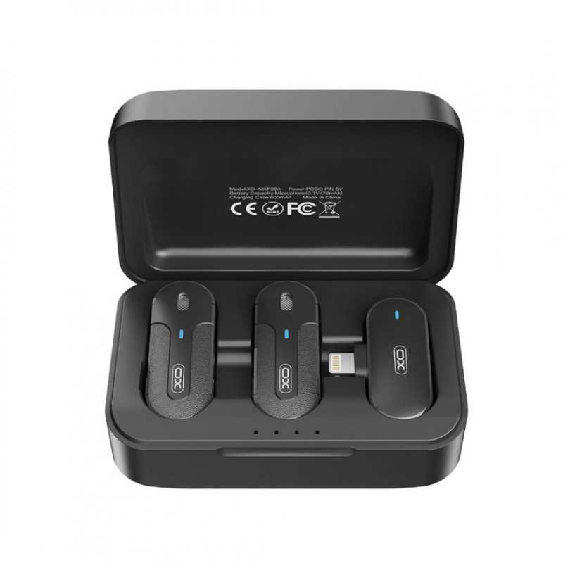 Петличний мікрофон бездротовий XO MKF09B Lightning 1 to 2 із зарядним кейсом