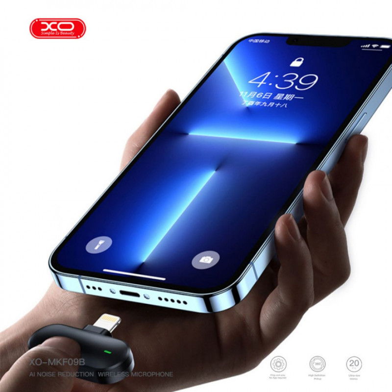 Петличний мікрофон бездротовий XO MKF09B Lightning 1 to 2 із зарядним кейсом