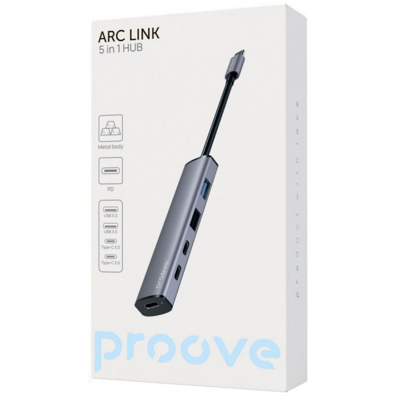 Type-C хаб Proove Arc Link 5 in 1 (2 USB 3.0 + 3 Type-C 3.0) Silver (HBAL00222024)