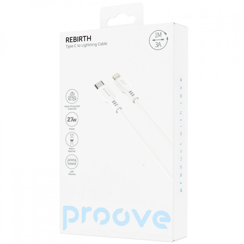 Кабель Proove Rebirth Type-C to Lightning 27W (1m) White (CCRE27002102)