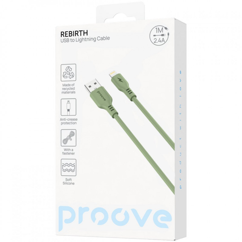 Кабель Proove Rebirth USB to Lightning 2.4A (1m) Green (CCRE12001111)