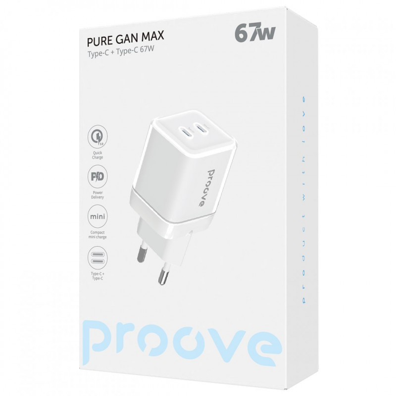 Сетевое зарядное устройство Proove Pure GaN Max 67W 2 Type-C White (WCPU67022202)