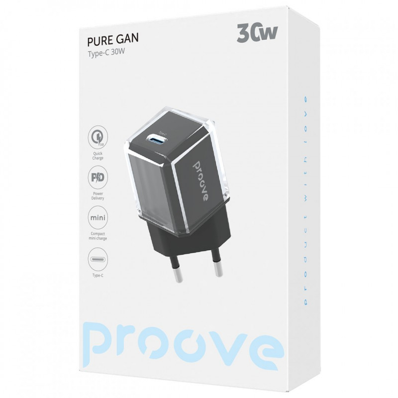 Сетевое зарядное устройство Proove Pure GaN 30W Type-C Black (WCPU30012201)