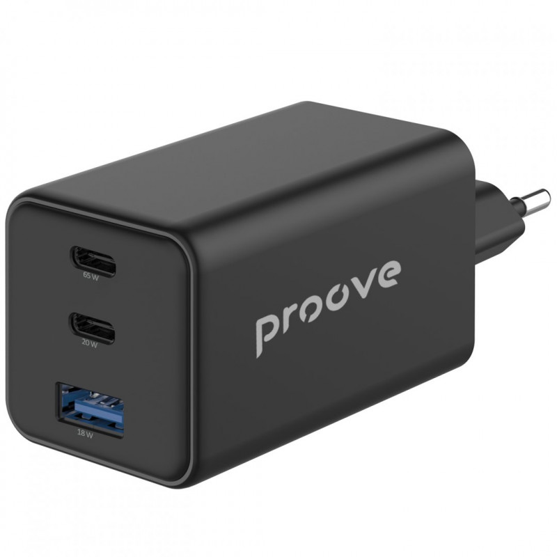 Мережевий зарядний пристрій Proove Pocket GaN 65W (2Type-C + USB) Black (WCPG65121201)