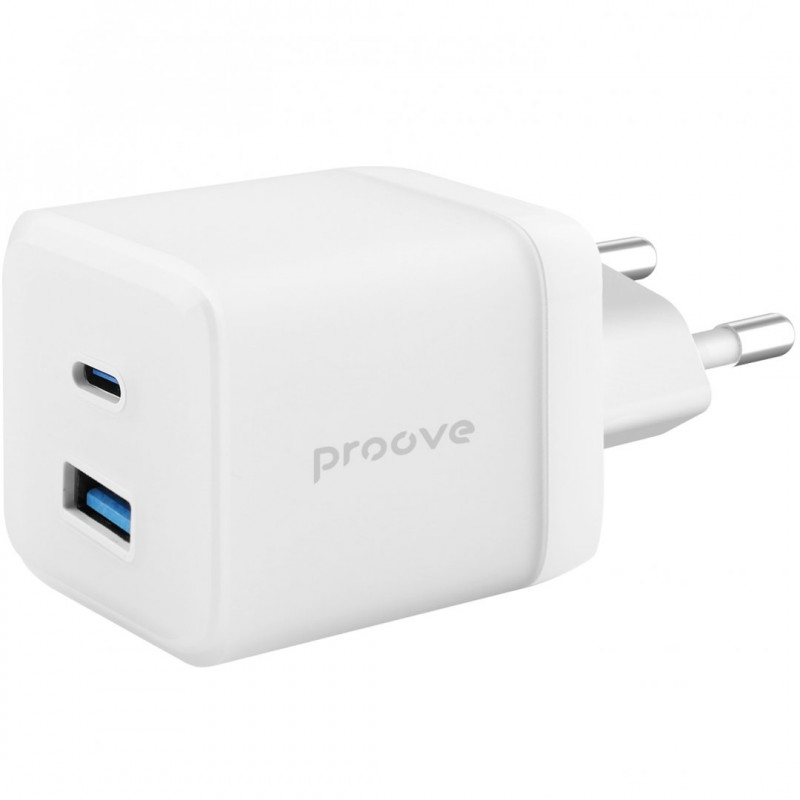 Мережевий зарядний пристрій Proove Pure GaN Plus 30W (Type-C + USB) White (WCPU30111202)