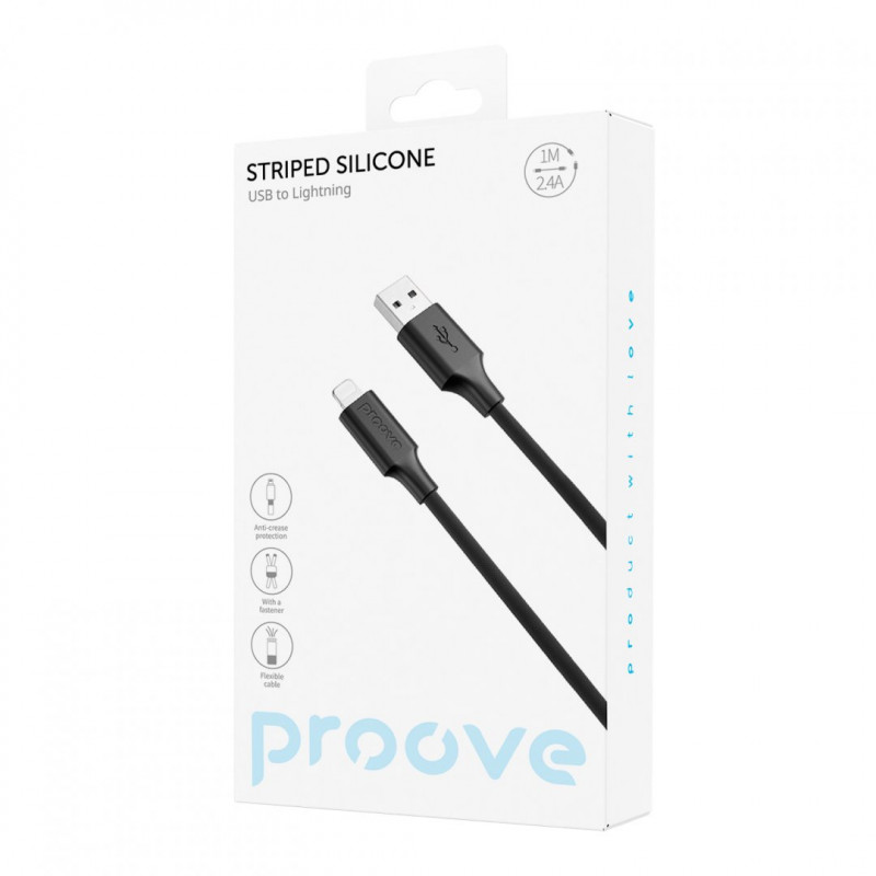 Кабель Proove Striped Silicone USB to Lightning (1m) Black (CCSS00001101)