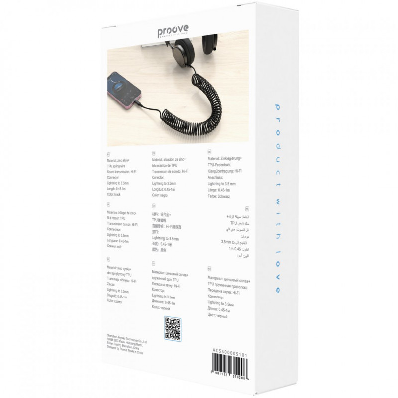 Кабель AUX Proove Steel Spring Type-C to 3.5 (1m) Black (ACSS00005201)