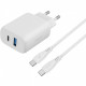 Мережевий зарядний пристрій Proove Silicone Power 2 30W (Type-C + USB) + кабель Type-C to Type-C (1m) White (WCSP23011002)