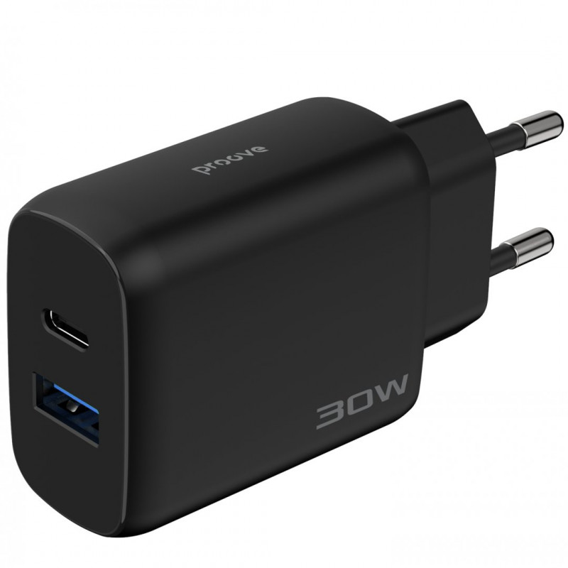 Мережевий зарядний пристрій Proove Silicone Power 2 30W (Type-C + USB) + кабель Type-C to Type-C (1m) Black (WCSP23011001)