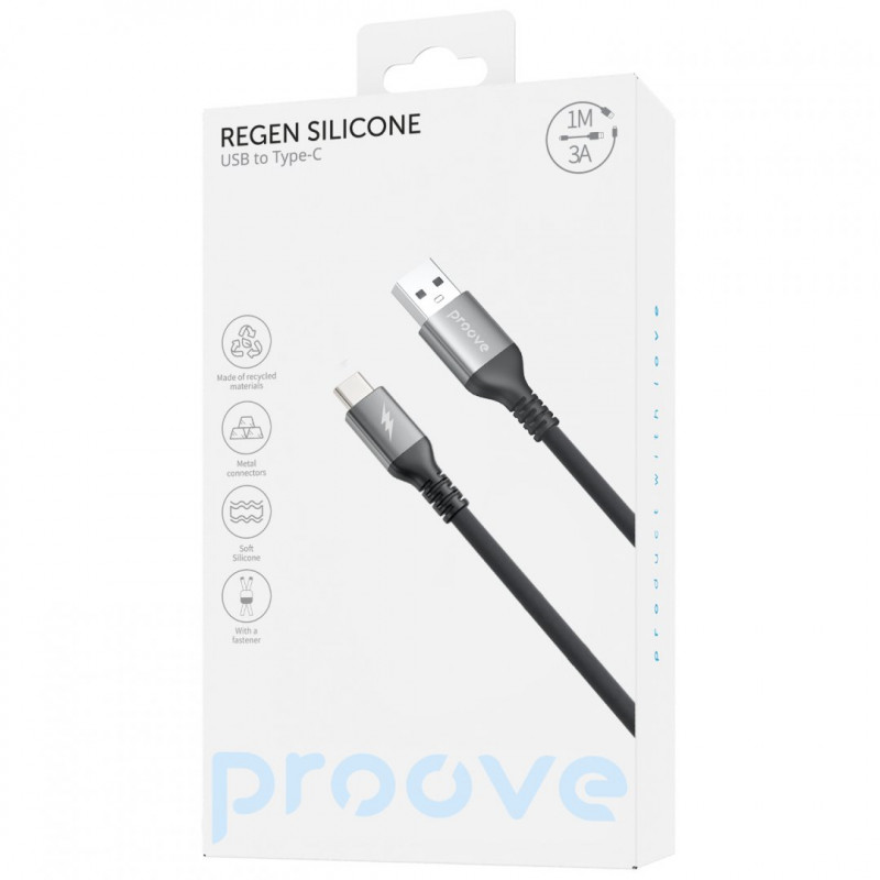 Кабель Proove ReGen Silicone USB to Type-C 3A (1m) Black (CCRS12001102)