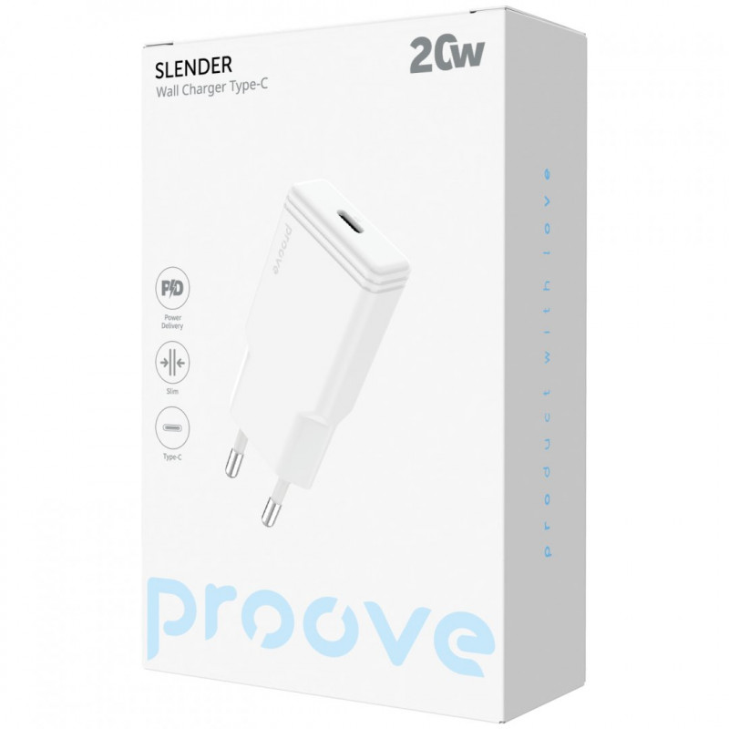 Мережевий зарядний пристрій Proove Slender 20W Type-C White (WCSS20010002)