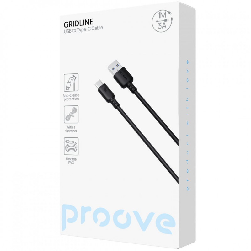 Кабель Proove GridLine USB to Type-C 3A (1m) Black (CCGL15001201)