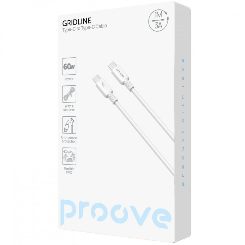 Кабель Proove GridLine Type-C to Type-C 60W (1m) White (CCGL60002202)