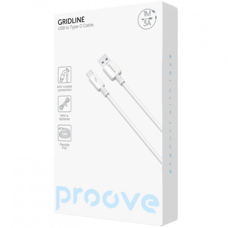Кабель Proove GridLine USB to Type-C 3A (1m) White (CCGL15001202)
