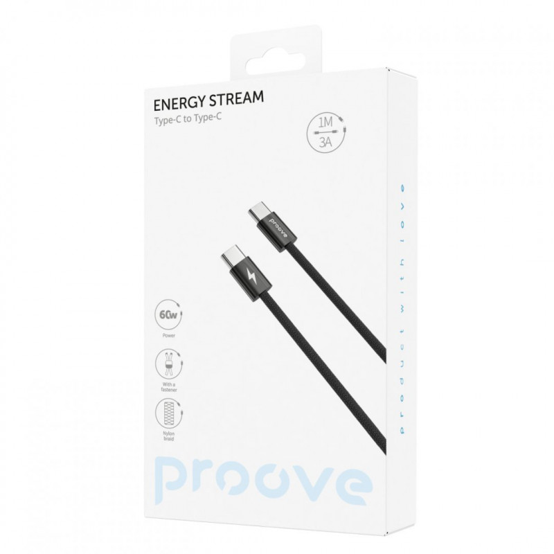 Кабель Proove Energy Stream Type-C to Type-C 60W (1m) Black (CCES60002201)