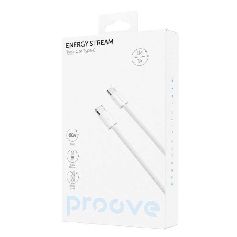 Кабель Proove Energy Stream Type-C to Type-C 60W (1m) White (CCES60002202)