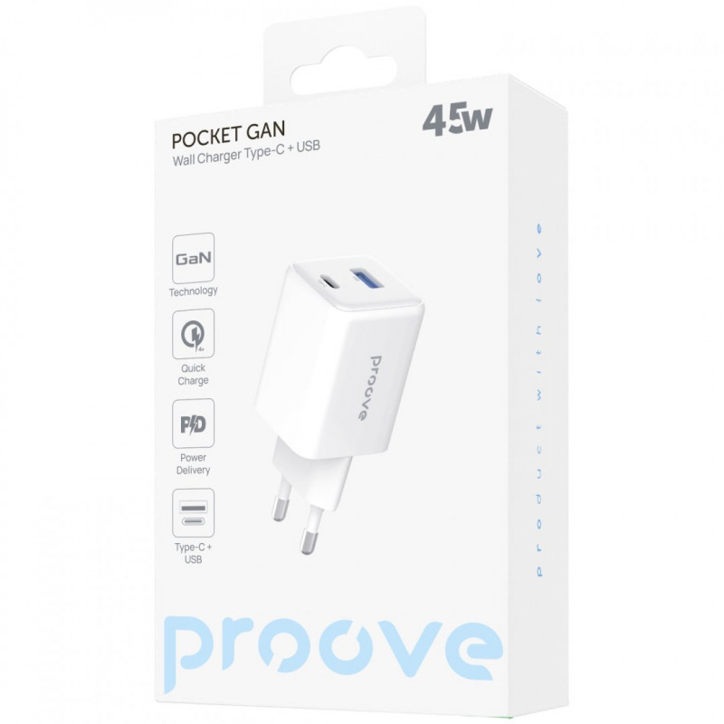 Мережевий зарядний пристрій Proove Pocket GaN 45W Type-C+USB White (WCPG45110002)