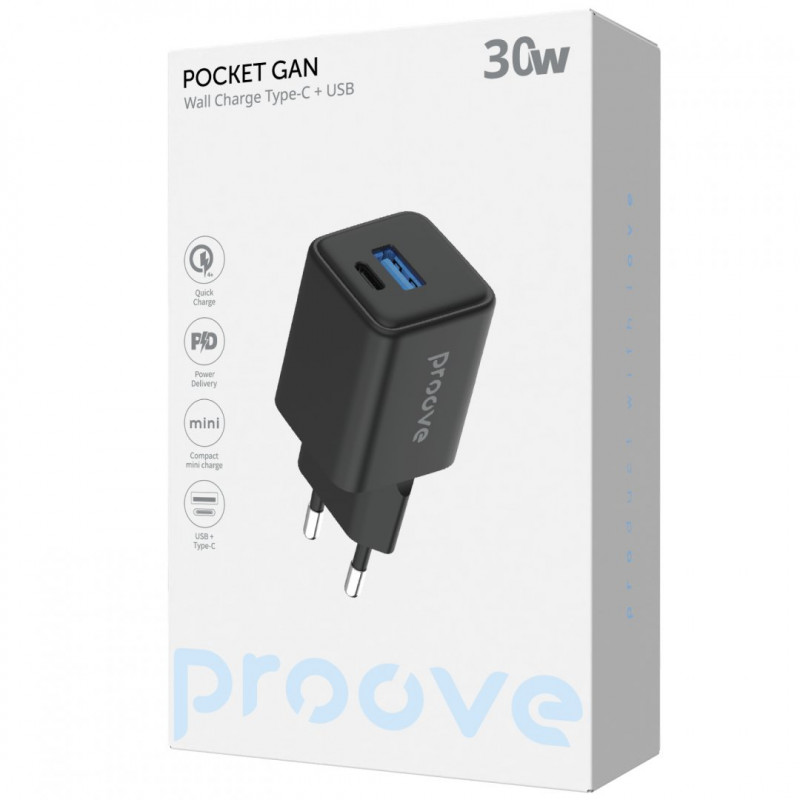 Мережевий зарядний пристрій Proove Pocket GaN 30W Black (WCPG30110001)