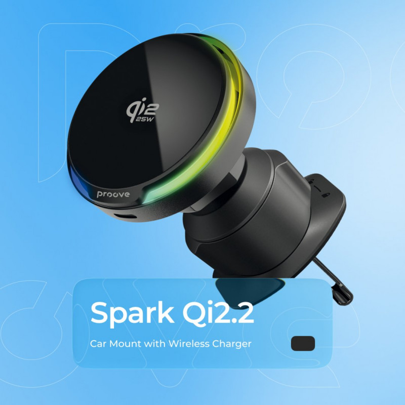 Автомобільний тримач з бездротовою зарядкою Proove Spark Qi2.2 25W Black (WHSQ25002001)