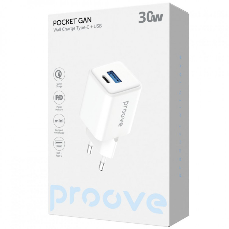 Мережевий зарядний пристрій Proove Pocket GaN 30W Type-C+USB White (WCPG30110002)