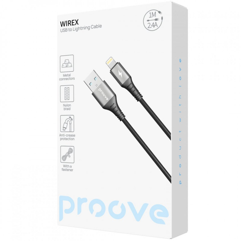 Кабель Proove WireX USB to Lightning 2.4A (1m) Black (CCWX12001201)