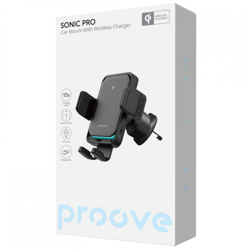 Автомобільний тримач з бездротовою зарядкою Proove Sonic Pro 15W Black (WHSP15002001)