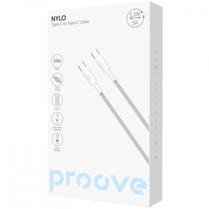 Кабель Proove Nylo Type-C to Type-C 100W (1.5m) White (CCPN11002202)