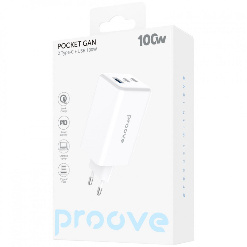 Сетевое зарядное устройство Proove Pocket GaN Max 100W (2Type-C + USB) White (WCPG10012202)