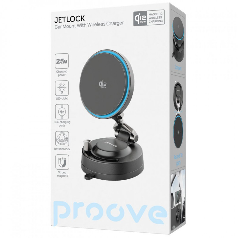 Автомобільний тримач з бездротовою зарядкою Proove JetLock Qi2.2 25W (WHJL25010001)