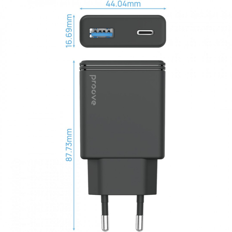 Мережевий зарядний пристрій Proove Slender 45W Type-C+USB Black (WCSL45110001)