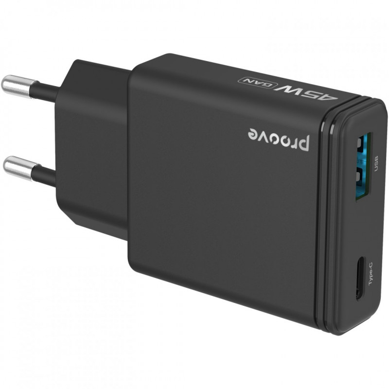 Мережевий зарядний пристрій Proove Slender 45W Type-C+USB Black (WCSL45110001)
