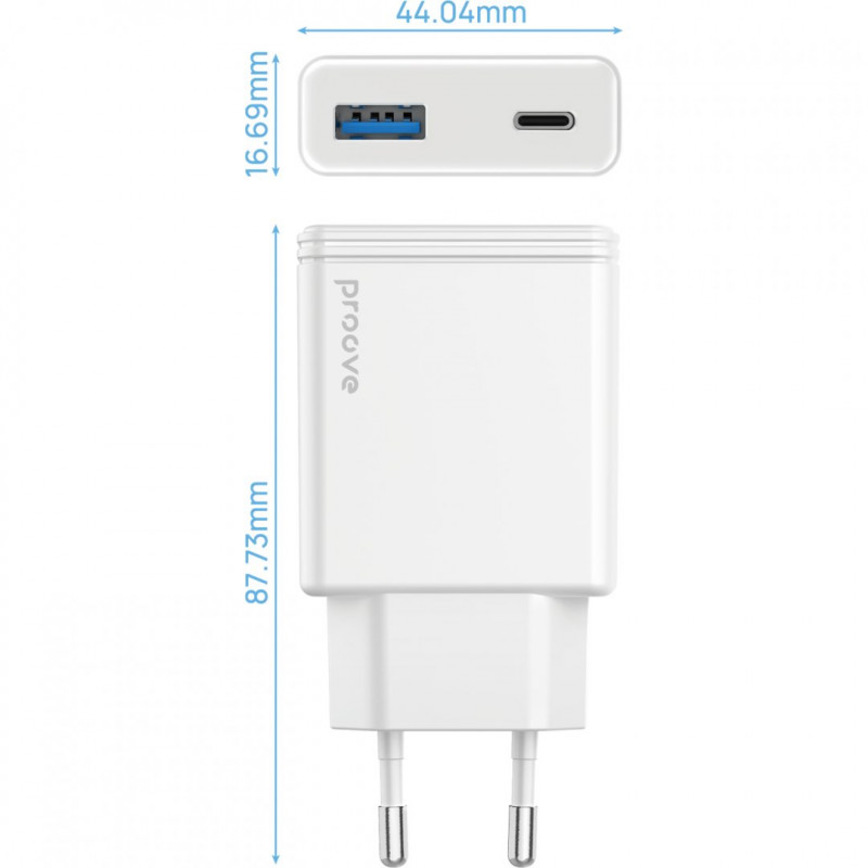 Мережевий зарядний пристрій Proove Slender 45W Type-C+USB White (WCSL45110002)