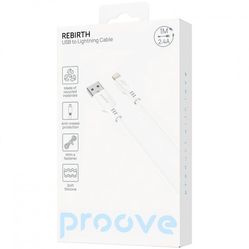 Кабель Proove Rebirth USB to Lightning 2.4A (1m) White (CCRE12001102)