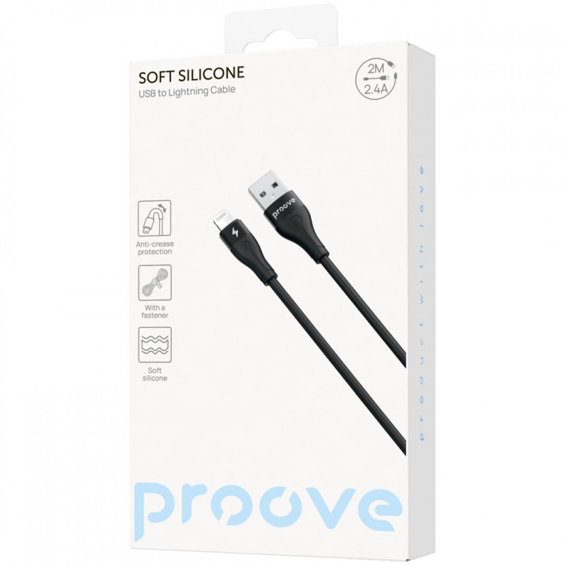 Кабель Proove Soft Silicone USB to Lightning 2.4A (2m) Black (CCSO20001121)