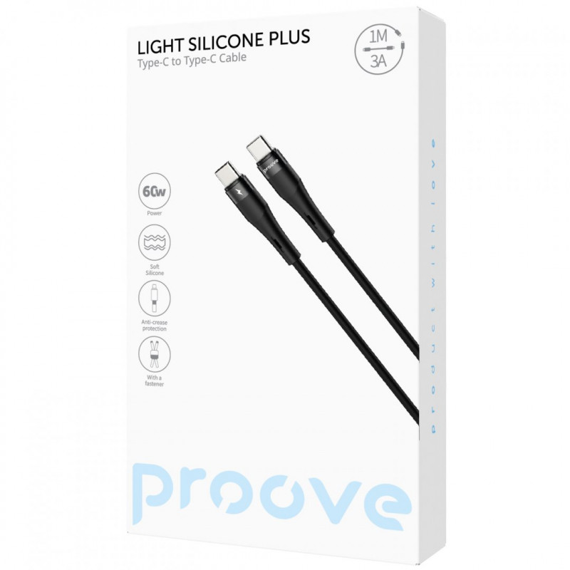 Кабель Proove Light Silicone Plus Type-C to Type-C 60W (1m) Black (CCLS60002201)