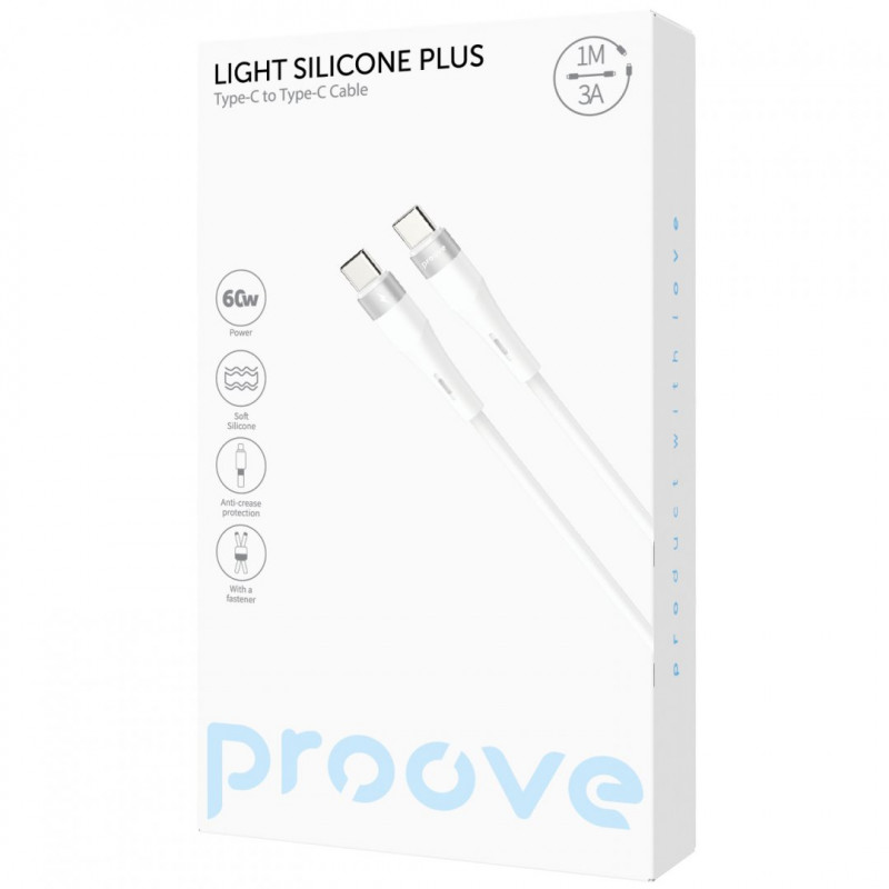 Кабель Proove Light Silicone Plus Type-C to Type-C 60W (1m) White (CCLS60002202)