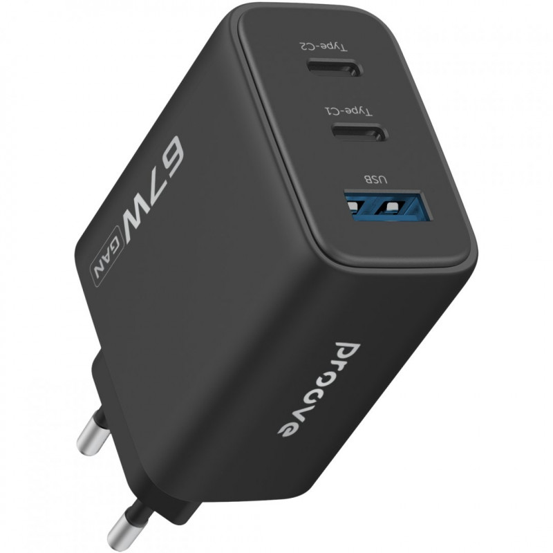 Мережевий зарядний пристрій Proove Silicone Power 2 67W (2 Type-C + USB) Black (WCSP26120001)
