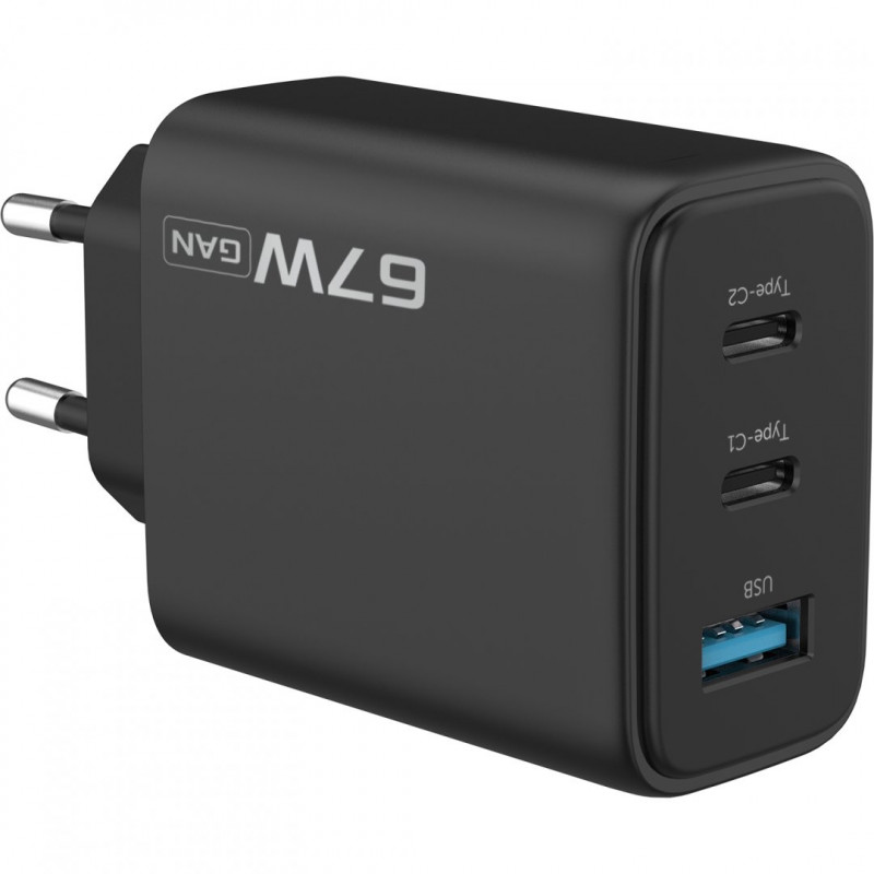 Мережевий зарядний пристрій Proove Silicone Power 2 67W (2 Type-C + USB) Black (WCSP26120001)
