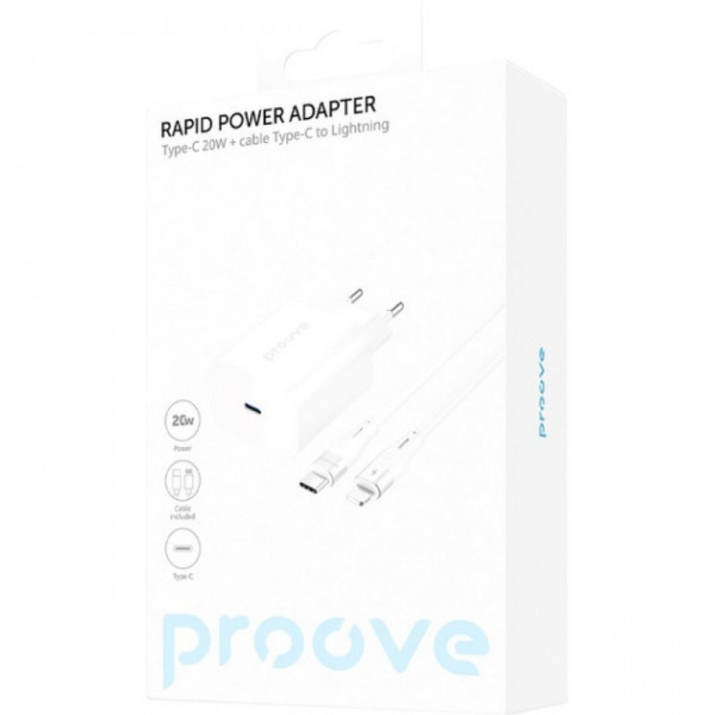Мережевий зарядний пристрій Proove Rapid 20W USB-C + кабель USB-C to Lightning (WCRP20012102)