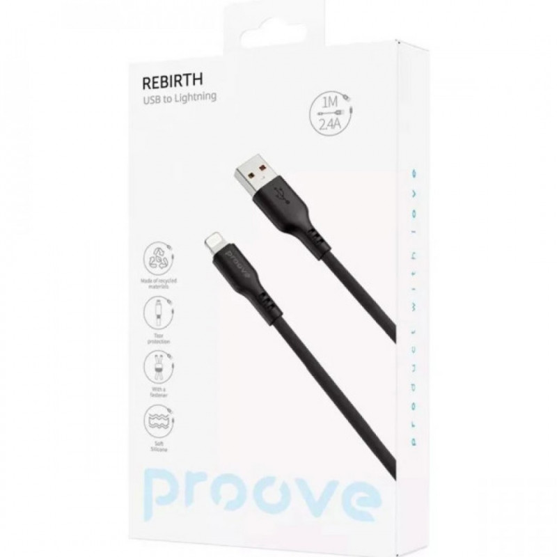 Кабель Proove Rebirth USB to Lightning 2.4A (1m) Black (CCRE60001101)