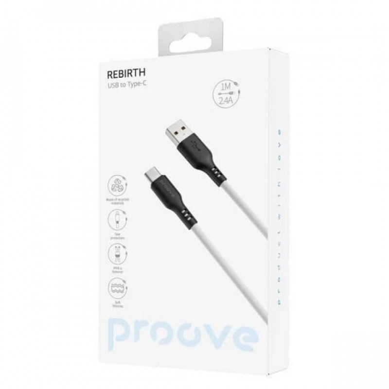 Кабель Proove Rebirth USB to Type-C 2.4A (1m) Black/White (CCRE60001202)