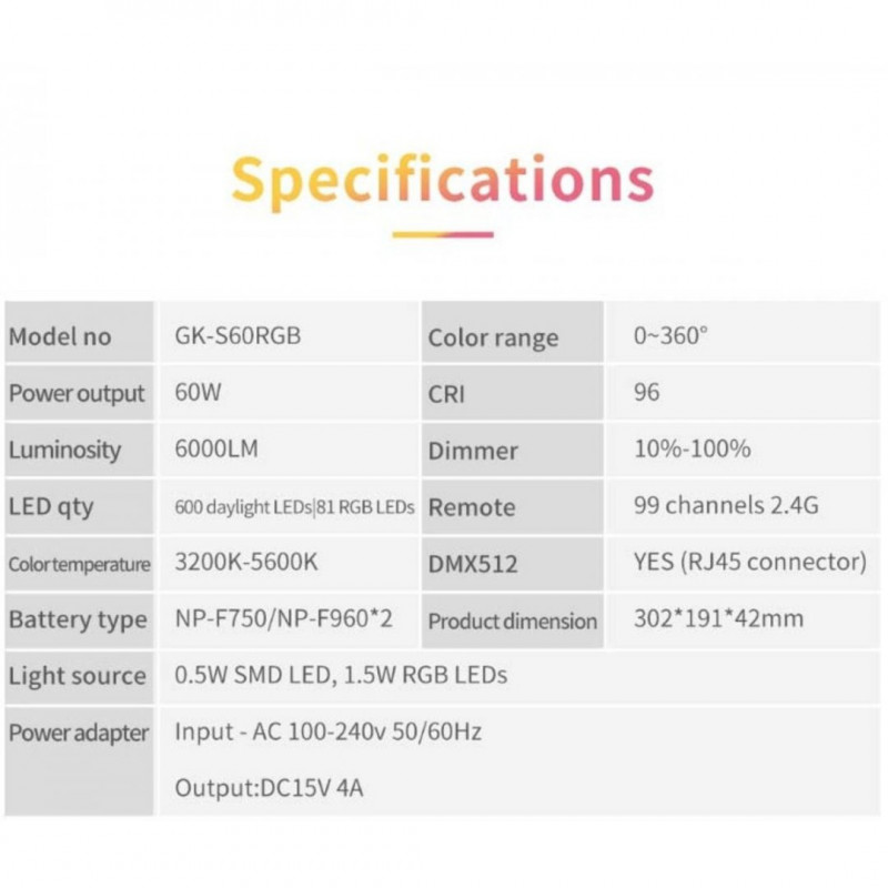 LED панель Tolifo GK-S60RGB
