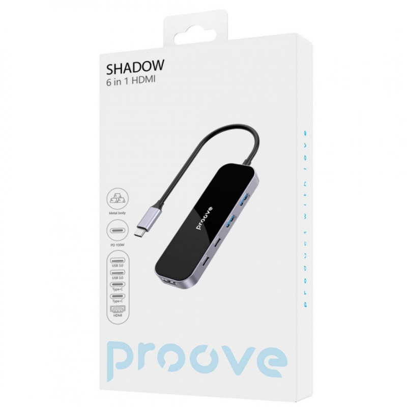 Type-C хаб Proove Shadow (2*USB3.0 + Type-C + PD100W + HDMI) Dark Gray (HBSW10221205)