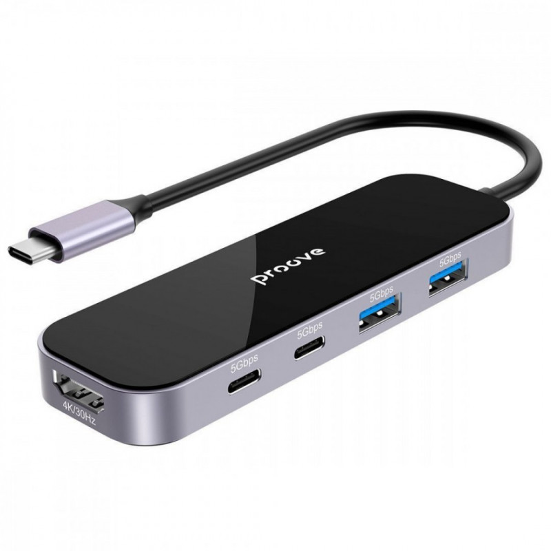 Type-C хаб Proove Shadow (2*USB3.0 + Type-C + PD100W + HDMI) Dark Gray (HBSW10221205)