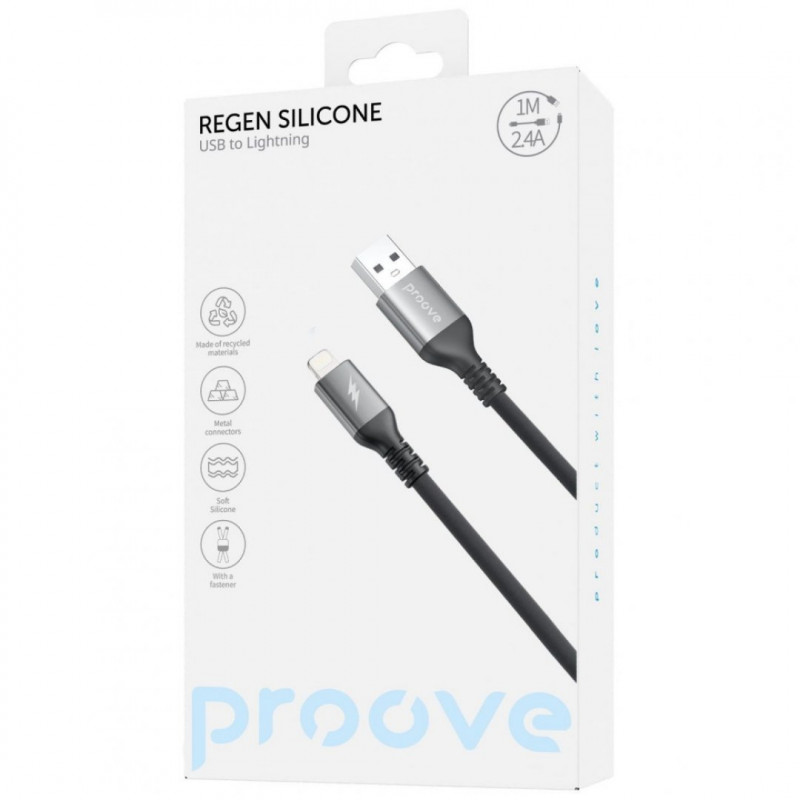 Кабель Proove ReGen Silicone USB to Lightning 2.4A (1m) Black (CCRS12001101)