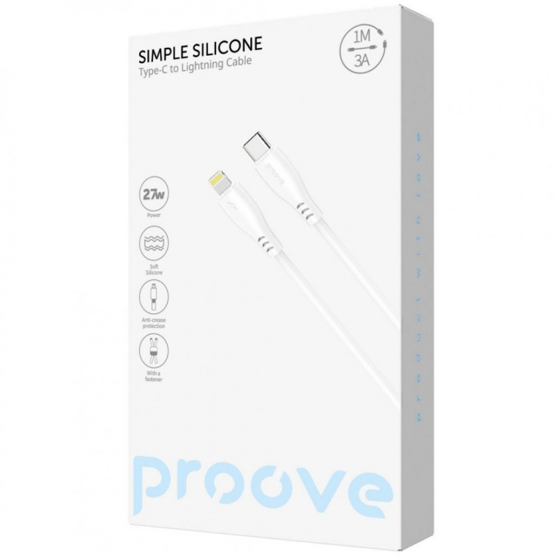 Кабель Proove Simple Silicone Type-C to Lightning 27W (1m) White (CCSS27002102)