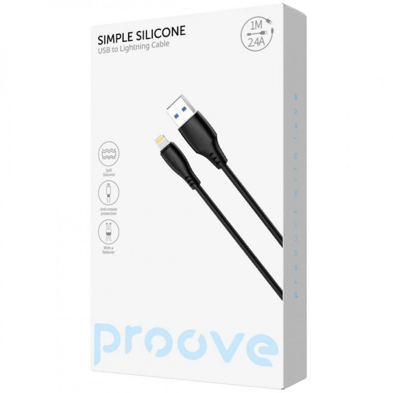 Кабель Proove Simple Silicone USB to Lightning 2.4A (1m) Black (CCSS12001101)
